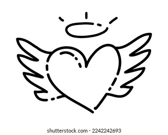 Doodle heart with wings. hand drawn style. isolated on white background. vector illustration