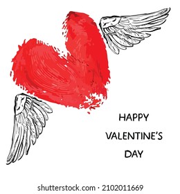 Doodle Herz mit Flügeln, Vektorgrafik handgezeichnet Illustrationen einzeln auf weißem Hintergrund. Valentinstag-Karte