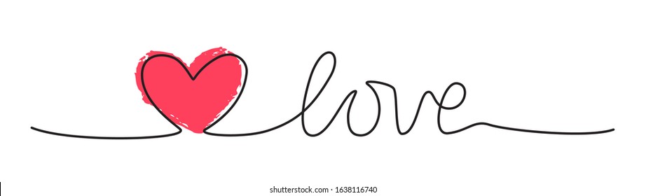 Doodle heart and word LOVE hand written with thin line, divider shape scribble style. Isolated on white background. Vector illustration
