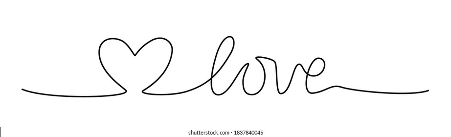 Doodle heart and word LOVE hand written with thin line, divider shape scribble style. Isolated on white background. Vector illustration