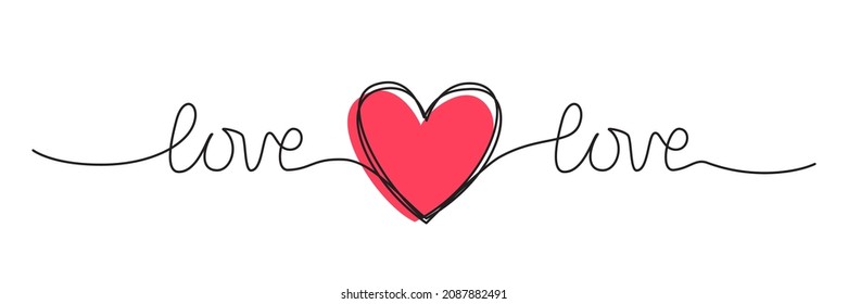 Doodle heart and word LOVE hand written scribble