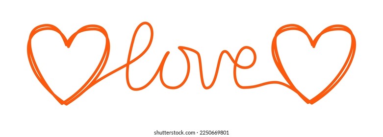Doodle heart and word LOVE hand written scribble