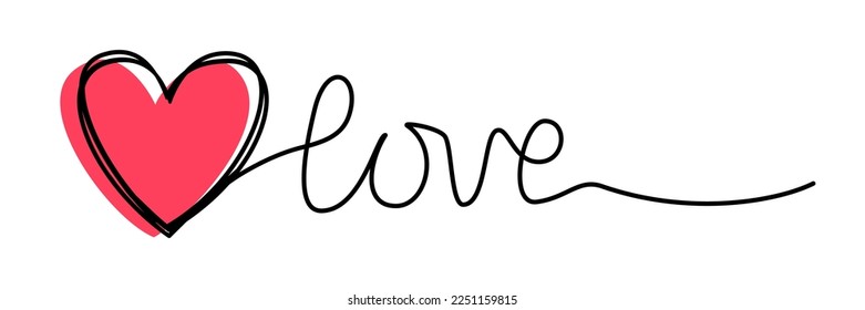 Doodle heart and word LOVE hand written scribble