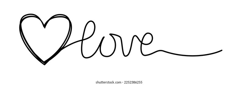 Doodle heart and word LOVE hand written scribble