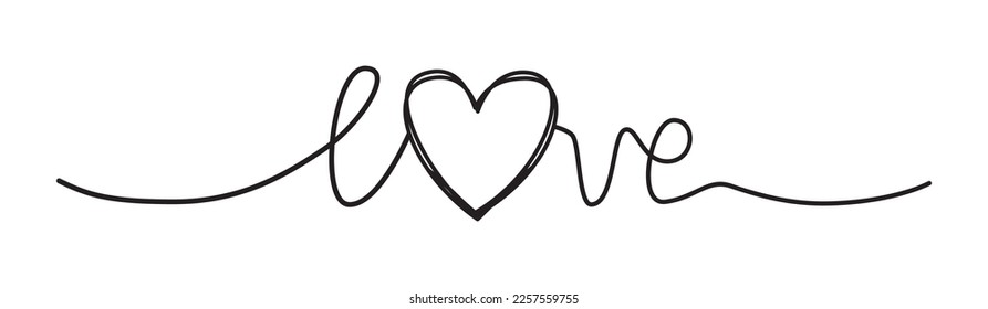 Doodle heart and word LOVE hand written scribble