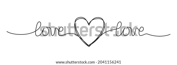 Doodle heart and word LOVE hand written with\
thin line, divider shape scribble style. Isolated on white\
background. Vector\
illustration