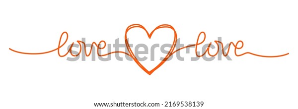 Doodle heart and word LOVE hand written with\
thin line, divider shape scribble style. Isolated on white\
background. Vector\
illustration