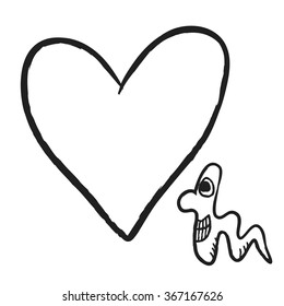 Doodle Heart And Worm Of Doubt, Vector Illustration Icon