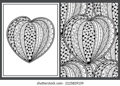 Doodle heart in zentangle style coloring pages set in US Letter format. Black and white love pattern for antistress coloring book. Valentine’s Day mandala. Vector illustration