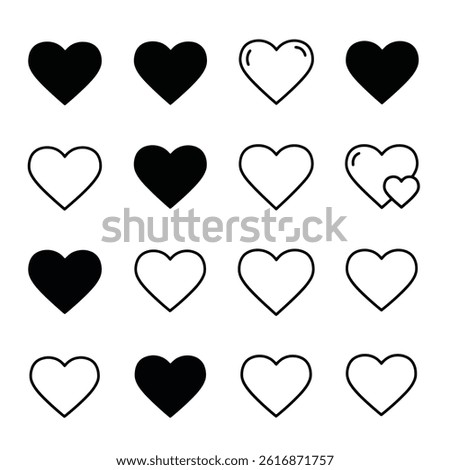 Doodle Heart,Open Heart black and white outline vector  ,Heart silhouette,Love sign 
