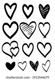 Doodle Hearts Collection. Hand Drawn Love Heart. Vector Illustration