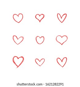 Doodle hearts collection, set of hand drawn heart illustrations.