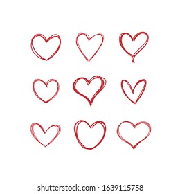 Doodle hearts collection, set of hand drawn heart illustrations.