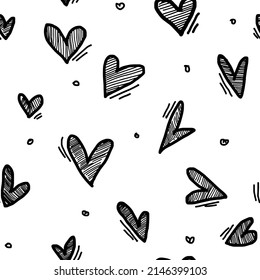 Corazones de garabato Elemento de diseño gráfico. corazón de amor dibujado a mano Patrón de Seamless. aislado de fondo blanco. ilustración vectorial