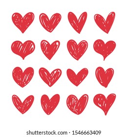 Doodle hearts, hand drawn love heart collection.