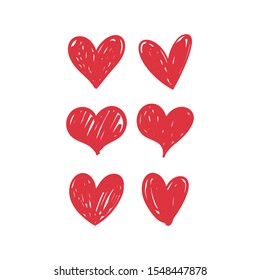 Doodle hearts, hand drawn love heart collection.