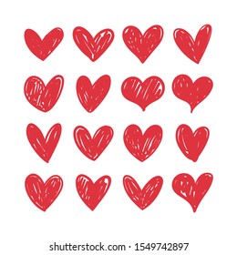 Doodle hearts, hand drawn love heart collection.