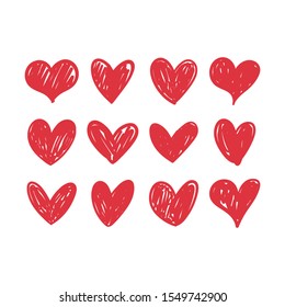 Сердца Doodle, нарисованная вручную коллекция любовных сердец.