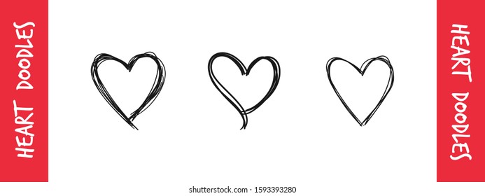 Doodle hearts. Hand drawn love symbol collection.