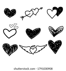 	
Doodle hearts, hand drawn love heart collection.