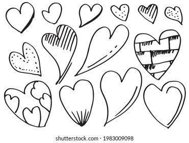 Doodle hearts, hand drawn love heart collection.vector illustration.