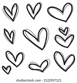 Doodle Hearts, hand drawn love hearts. Vector illustration.