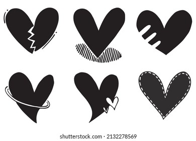 Doodle Hearts, hand drawn love hearts. Vector illustration.