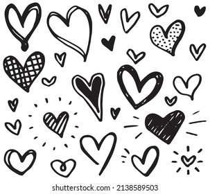 Doodle Hearts, hand drawn love hearts. Vector illustration.