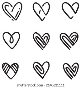 Doodle Hearts, hand drawn love hearts. Vector illustration.