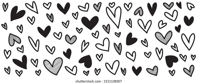 Doodle Hearts, hand drawn love hearts. Vector illustration.