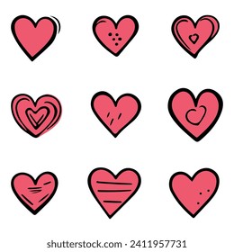 Doodle hearts, hand drawn love heart collection isolated on white background. Vector illustration for any design