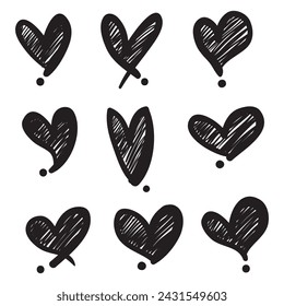 Doodle Hearts, hand drawn love hearts. Vector illustration.