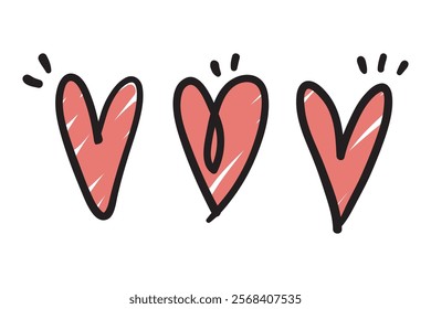 Doodle Hearts, hand drawn love hearts. Vector illustration.