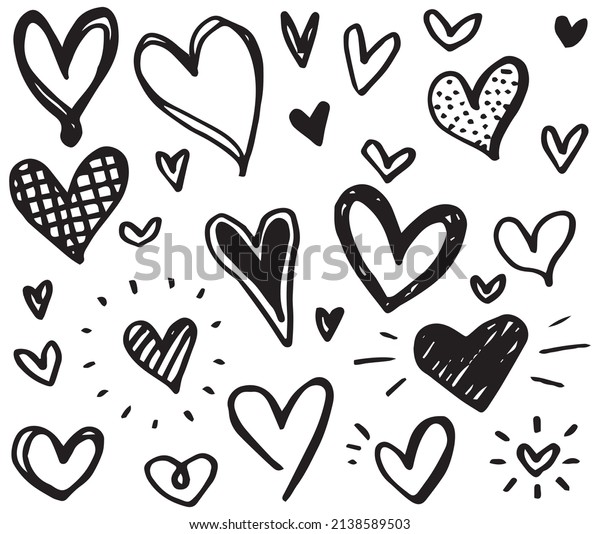 Doodle Hearts, hand drawn love hearts.
Vector illustration.