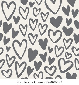 Doodle hearts monochrome seamless vector pattern. Valentine's Day background. Marker drawn different heart shapes. Hand drawn ornament.