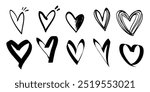 Doodle hearts on set. hand drawn style. love symbol. vector illustration