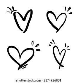 Corazones de garabatos en juego. corazón dibujado a mano. símbolo de amor. ilustración vectorial