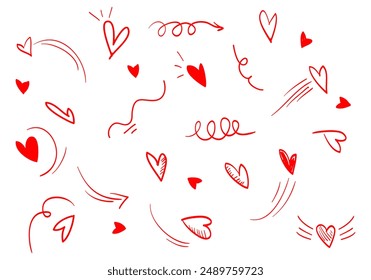 Doodle hearts on set. hand drawn style. love symbol. vector illustration
