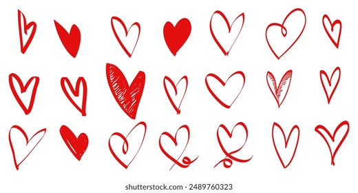 Doodle hearts on set. hand drawn style. love symbol. vector illustration