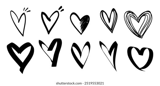 Doodle hearts on set. hand drawn style. love symbol. vector illustration