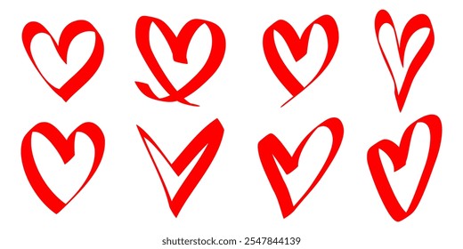 Doodle hearts on set. hand drawn style. love symbol. vector illustration