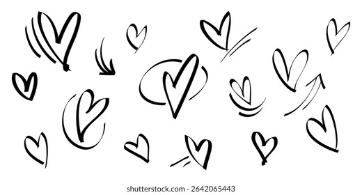 Doodle hearts on set. hand drawn style. love symbol. vector illustration