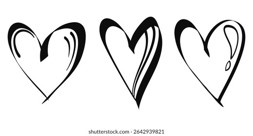 Doodle hearts on set. hand drawn style. love symbol. vector illustration