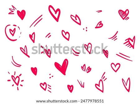 Doodle hearts on set. hand drawn style. love symbol. vector illustration
