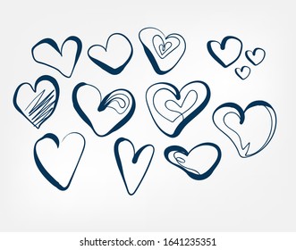 doodle hearts one line vector isolated design element