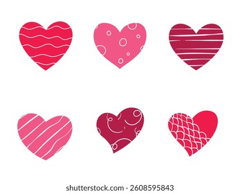 Doodle hearts pattern, heart icon set