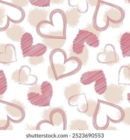 Doodle hearts pattern on spray brush background