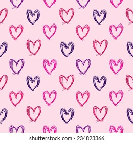 Doodle hearts seamless background illustration. Colorful love texture.