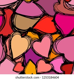 Doodle hearts seamless background. Retro holiday backdrop for Valentine Day