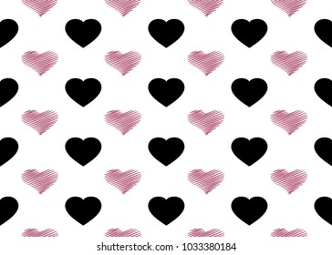 Doodle hearts seamless geometric pattern. Vector illustration for print, textile, paper.